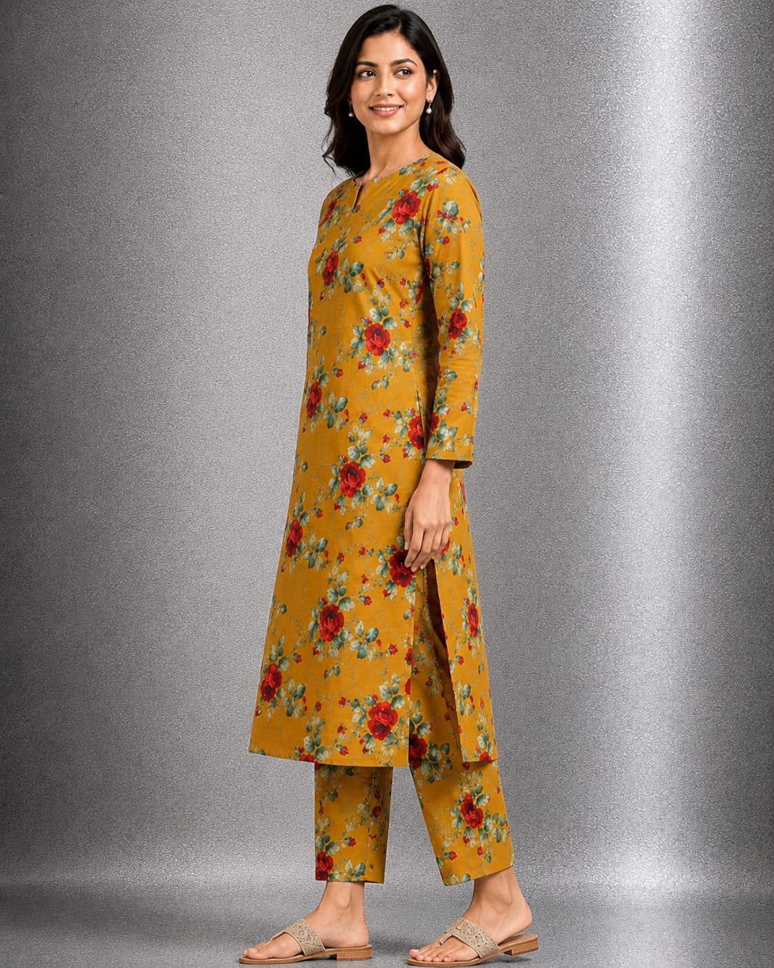 Mustard Floral Elegance – Premium Linen 2-Piece Unstitched - Image 3