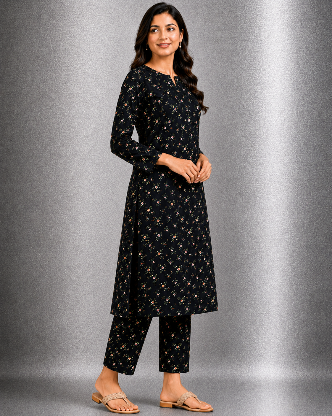 Zaira's Collection – "Noor" Black Floral Unstitched Linen 2 Piece Suit - Image 3