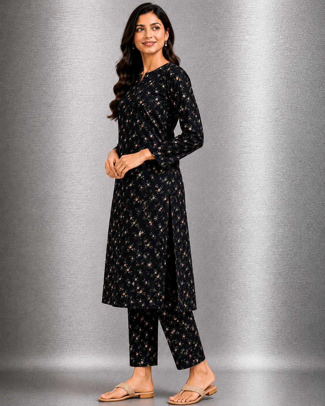 Zaira's Collection – "Noor" Black Floral Unstitched Linen 2 Piece Suit - Image 4
